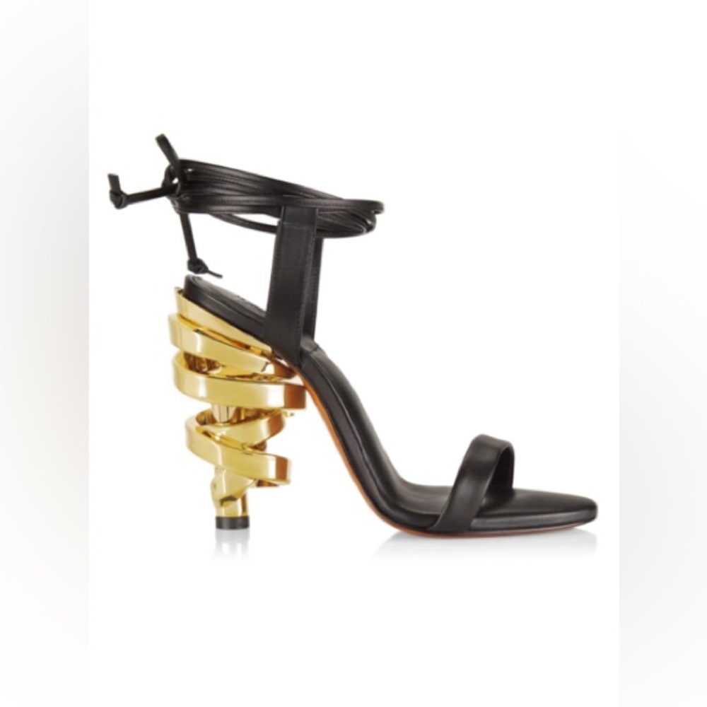 $875 KEEYAHRI
Women's Tamu Metallic Leather Lace-up Sandals In Black Gold size 4